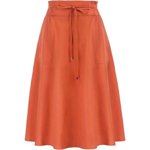 Women Casual Cotton Linen Skirts Frill Tie Waist A-Line Midi Skirt - Picture 1 of 14